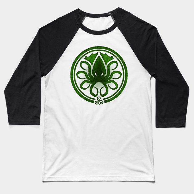 HAIL CTHULHU! - Squamous Green on White Edition Baseball T-Shirt by Quire